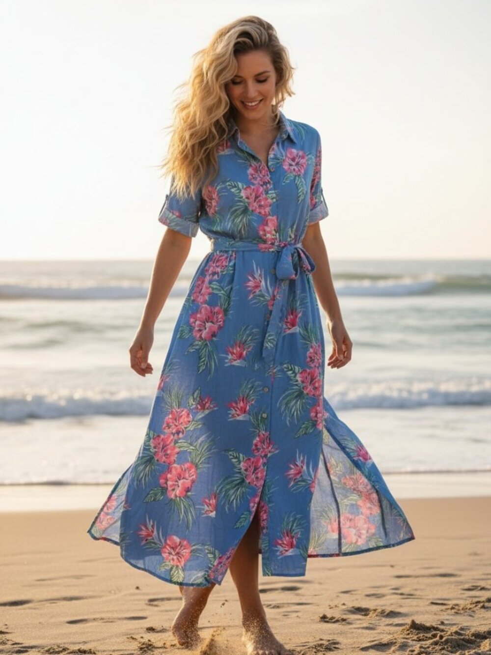 Tori Richard Honolulu Maxi Coverup/Dress M "By The Sea" Tropical Floral Hawaiian
